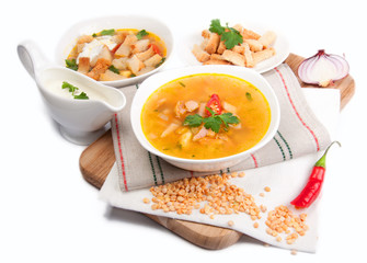 Peas soup isolated on white