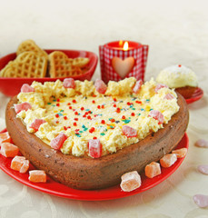 Waffles and cake in form heart