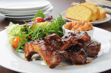 Pork ribs and salad