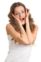 Fototapeta premium Cheerful excited isolated on white