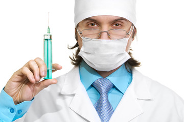 doctor in a mask with a syringe