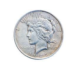 Old antique coin. One U.S. dollar in 1923