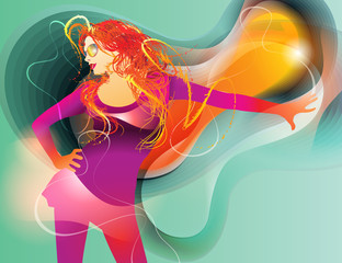 The colorful dancing girl on abstract background. Vector