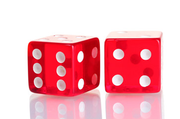 Red dices isolated on white