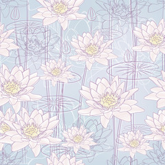Water Lily Flowers. Seamless background