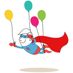 Superheld, fliegend, Luftballons