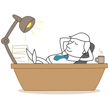 recommend clip art: Geschäftsmann, Schreibtisch, faulenzen