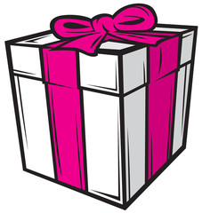 white gift box with pink ribbon
