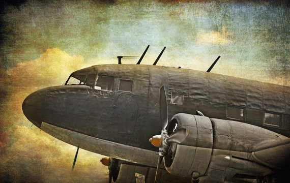 Old military aircraft, grunge background