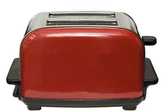 Red toaster isolated on white with clipping path