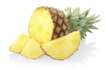 Pineapple sliced on white, clipping path included