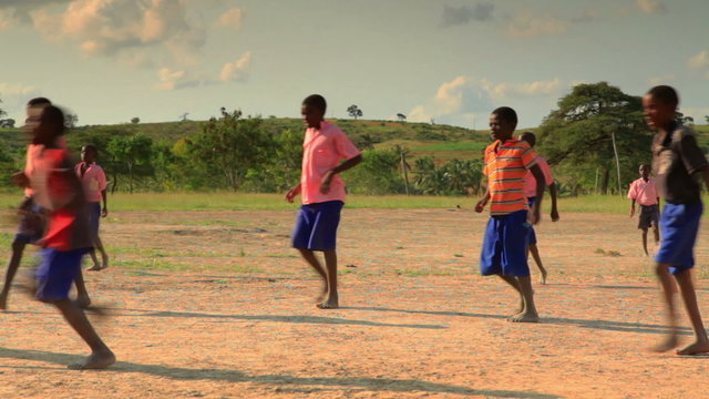 Boys playing between class at school in a village in Kenya.
