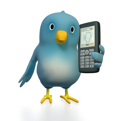 Bluebird with cellphone
