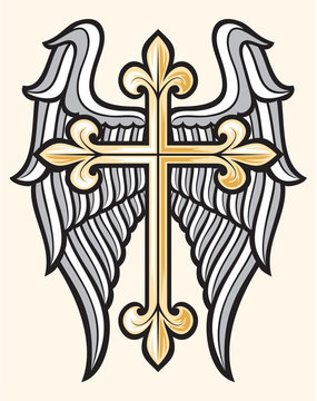 vector illustration of christian cross with wing