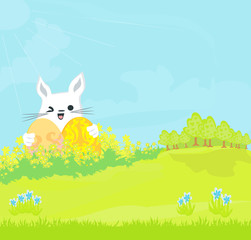 Obraz na płótnie Canvas Illustration of happy Easter bunny carrying egg