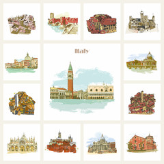 Famous cities in Italy. Rome, Venice, Bologna