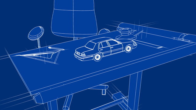 Blueprint Automobile on Drafting Board