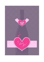 Vector champagne bottle with heart shaped label