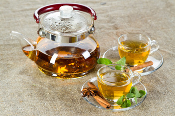 Tea cup with fresh mint leaves