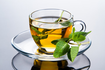 Tea cup with fresh mint leaves