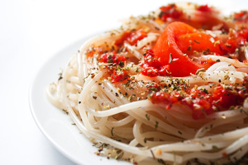 Spaghetti on the white plate
