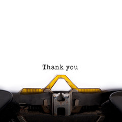 "Thank you" message typed by vintage typewriter.