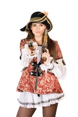 nice woman with guns dressed as pirates