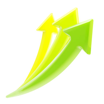 Up and growth: three growing arrows isolated