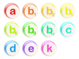 Obraz premium Set of vitamine emblems or glossy pills