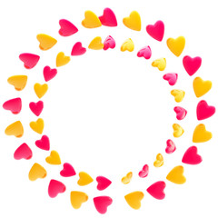 Circular frame border made of hearts isolated