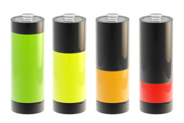 Set of four glossy batteries charging isolated
