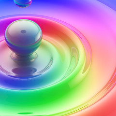 Rainbow colored liquid paint drop with waves