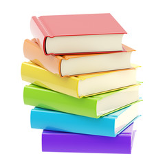 Stack of rainbow colored books isolated