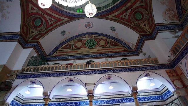 Stock Video Footage of interior arches and balcony of a mosque in Israel.