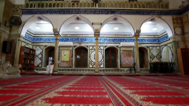 Stock Video Footage of interior arches at Jezzar Pasha Mosque in Israel.