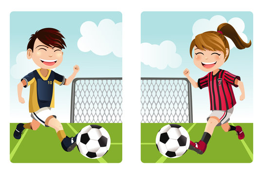 Kids playing soccer Stock Vector | Adobe Stock