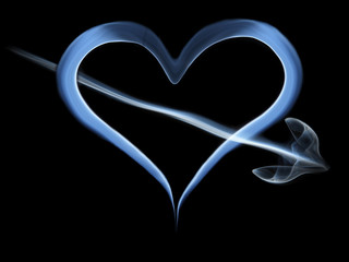 smoke shaped like heart with arrow for valentine