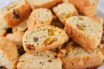 close up of cakes with raisins