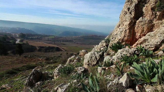 Stock Video Footage of a rocky hillside in the Golan Heights in Israel.