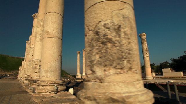 Stock Video Footage of rows of columns at Beit She'an in Israel.