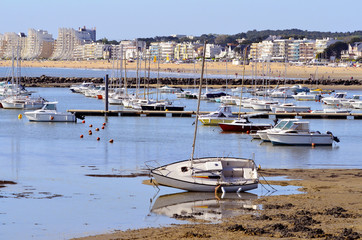 Port in low tide of Pornichet in France