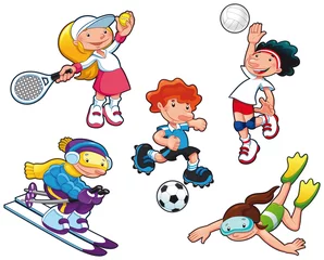 Fotobehang Sport characters. Cartoon vector isolated boys and girls. © ddraw