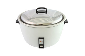 Electric rice cooker on white background.