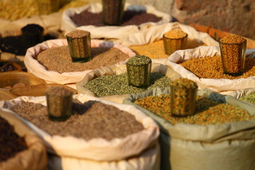 Traditional spices market in India.