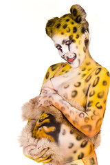 Pregnant woman with body-art as leopard