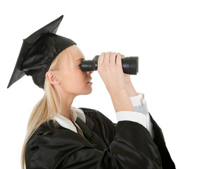 Student looking through binoculars