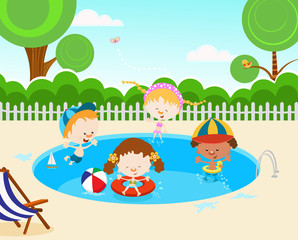 Obraz na płótnie Canvas Kids In The Swimming Pool