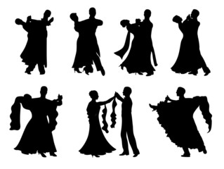 Set of  silhouettes of a dancing couple.