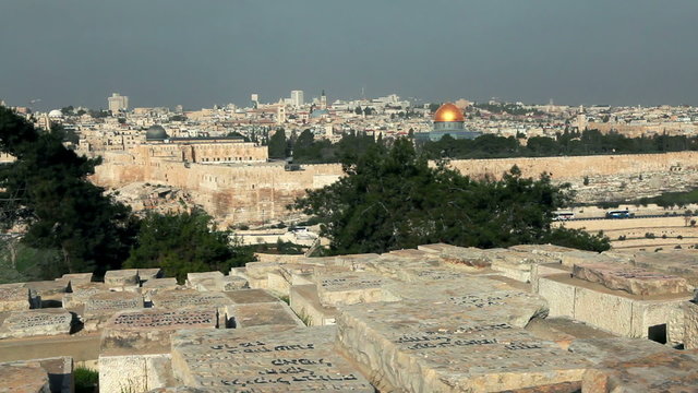 Stock Video Footage of Jewish Cemetery and Old Jerusalem in Israel.