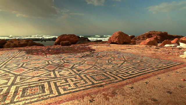Stock Video Footage of a mosaic floor on the Mediterranean shore in Israel.